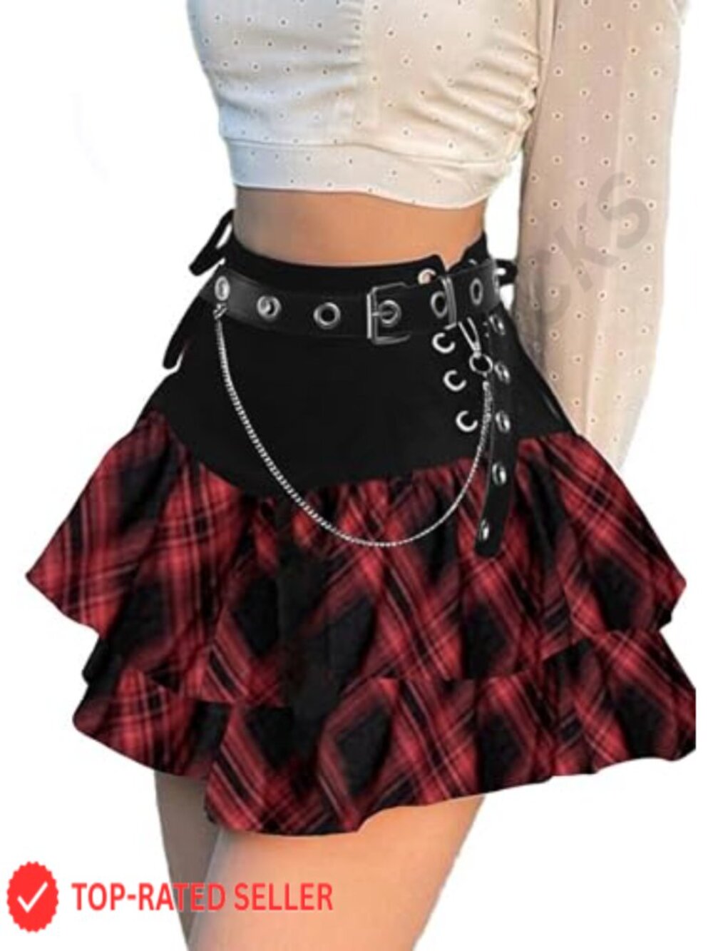 Women's High Waist Pleated Mini Skirt Layered Ruffle Lace Up